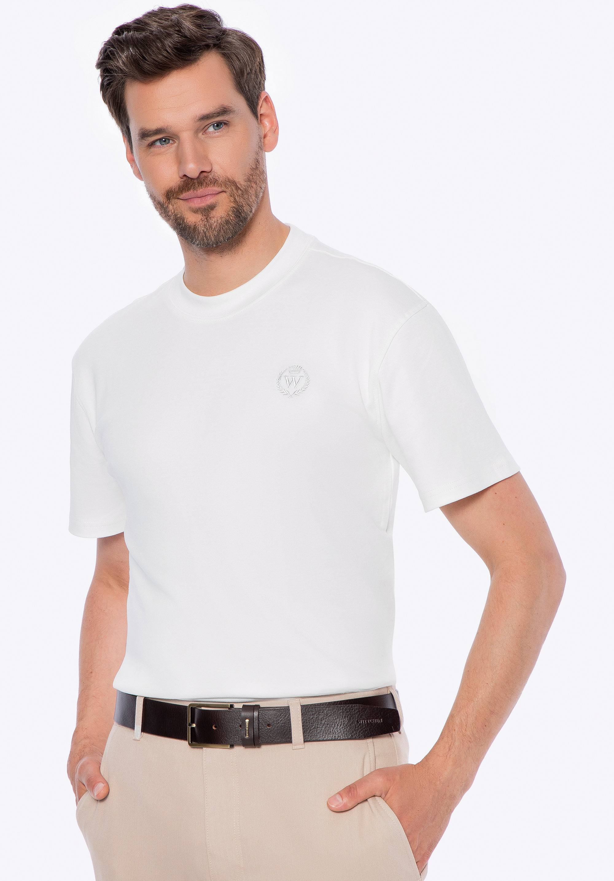 Tricou bărbătesc din bumbac, nuanță de alb, M0-99-100-0-L, Fotografie 1