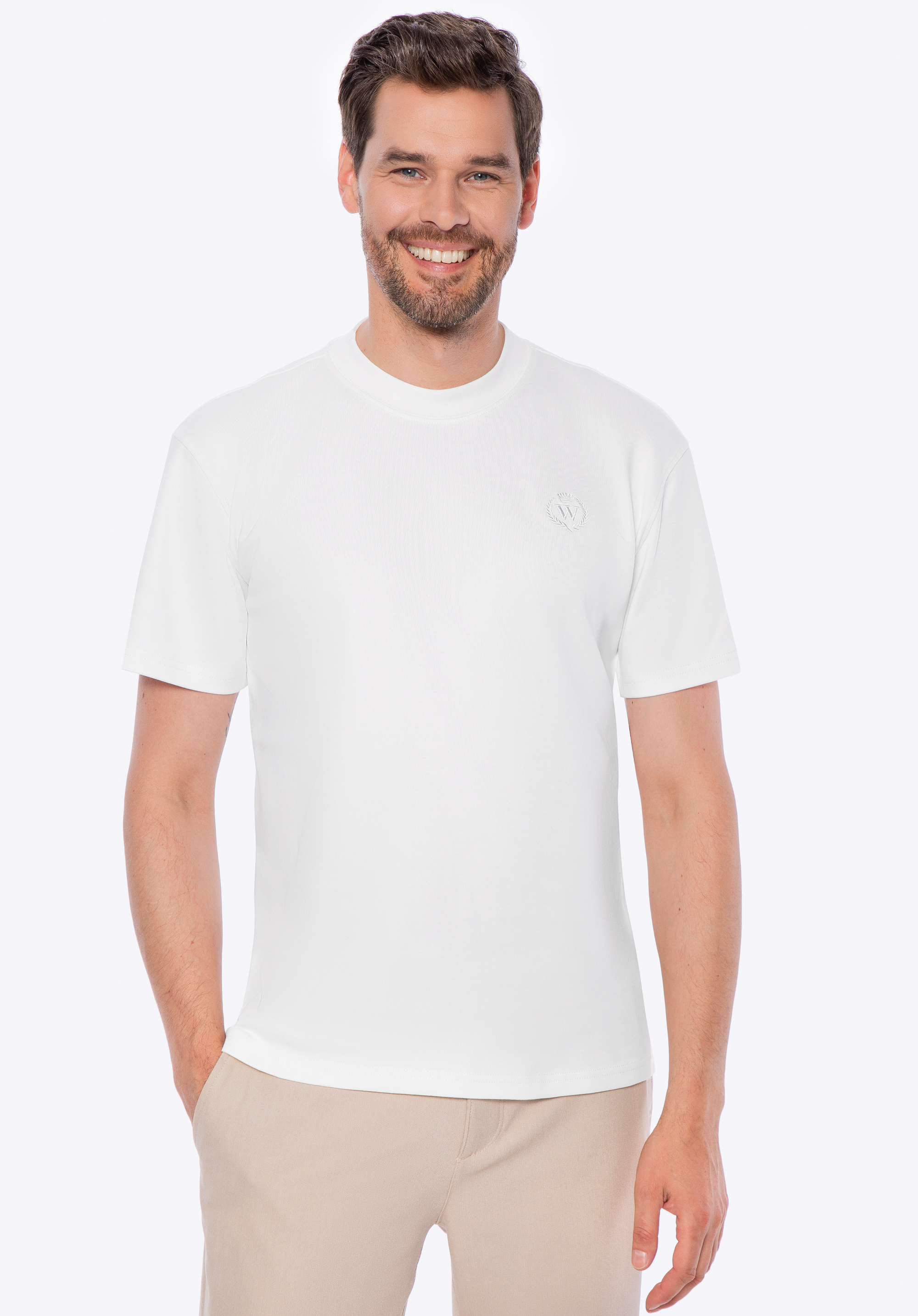 Tricou bărbătesc din bumbac, nuanță de alb, M0-99-100-0-L, Fotografie 1