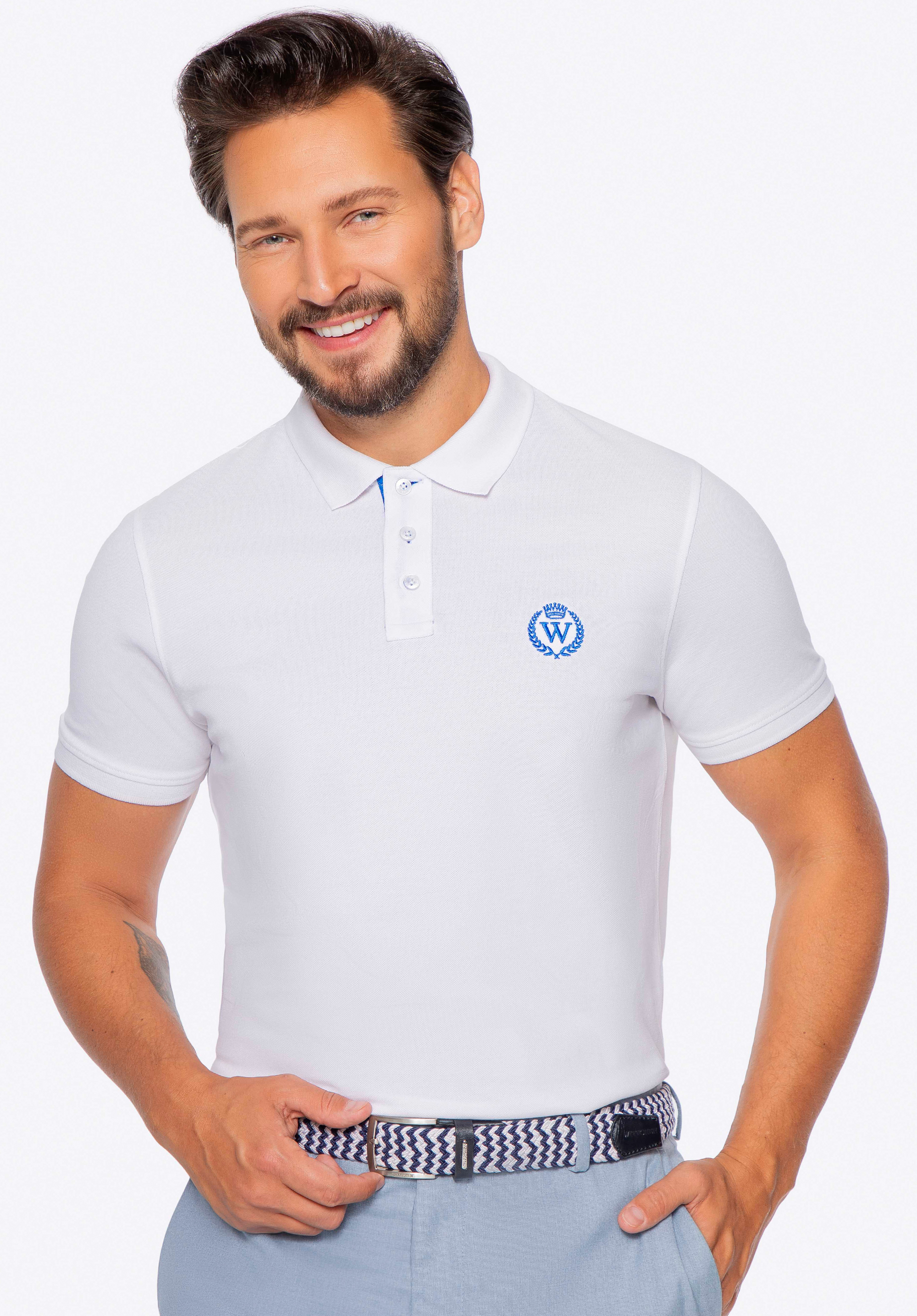 Tricou polo bărbătesc din bumbac cu logo colorat, alb, M0-99-101-0-XL, Fotografie 1