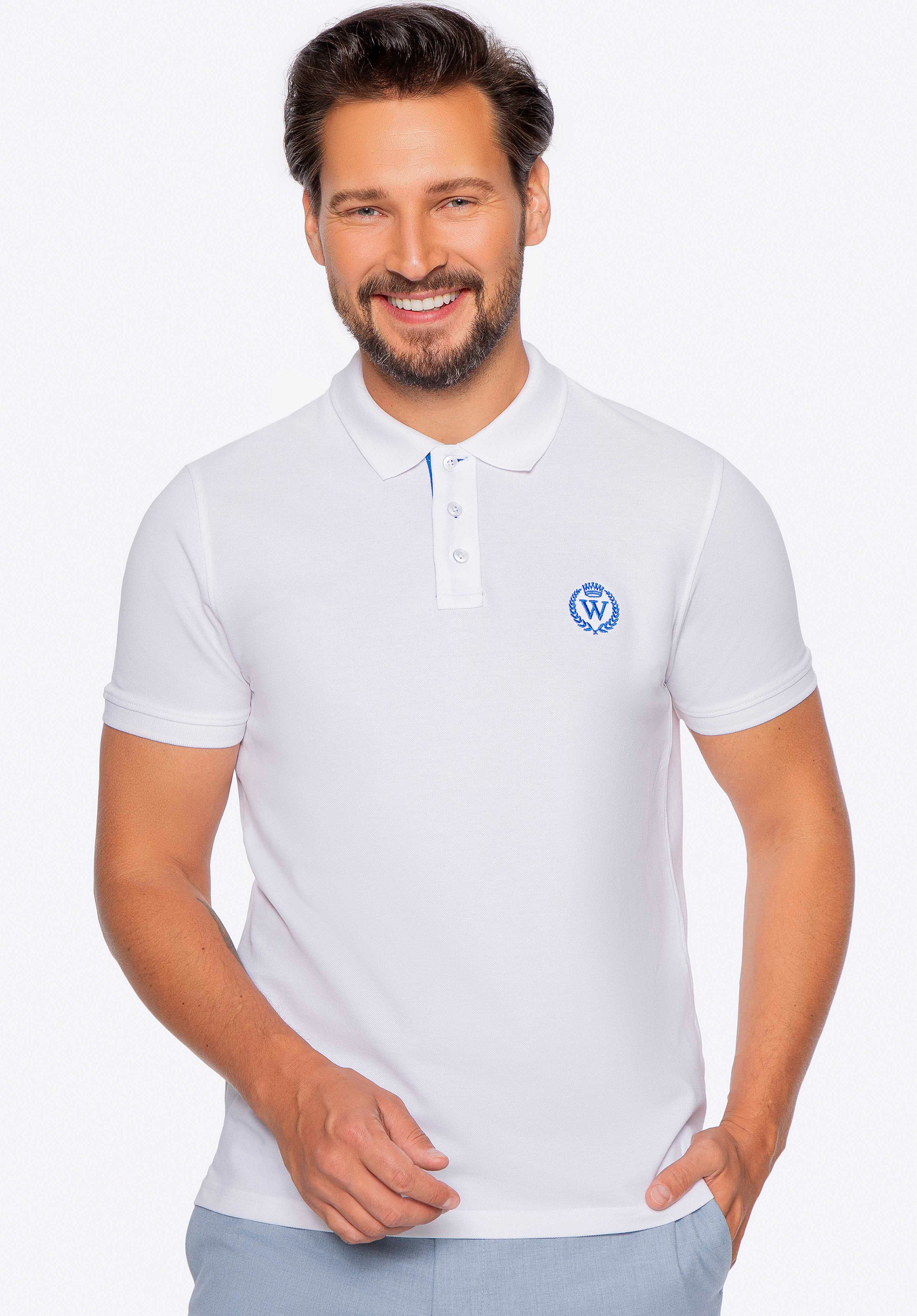 Tricou polo bărbătesc din bumbac cu logo colorat, alb, M0-99-101-0-XL, Fotografie 1