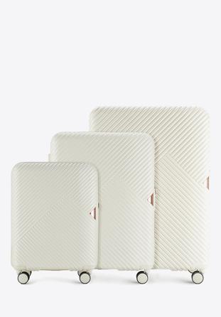 Un set de valize din policarbonat cu dungi, alb, 56-3P-84S-88, Fotografie 1