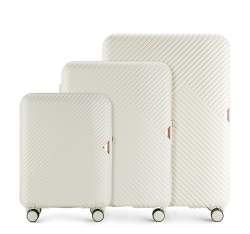 Un set de valize din policarbonat cu dungi, alb, 56-3P-84S-88, Fotografie 1
