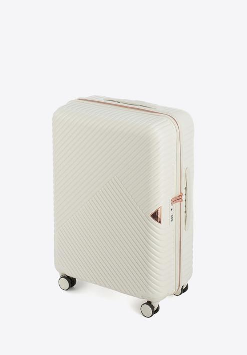 Un set de valize din policarbonat cu dungi, alb, 56-3P-84S-88, Fotografie 5