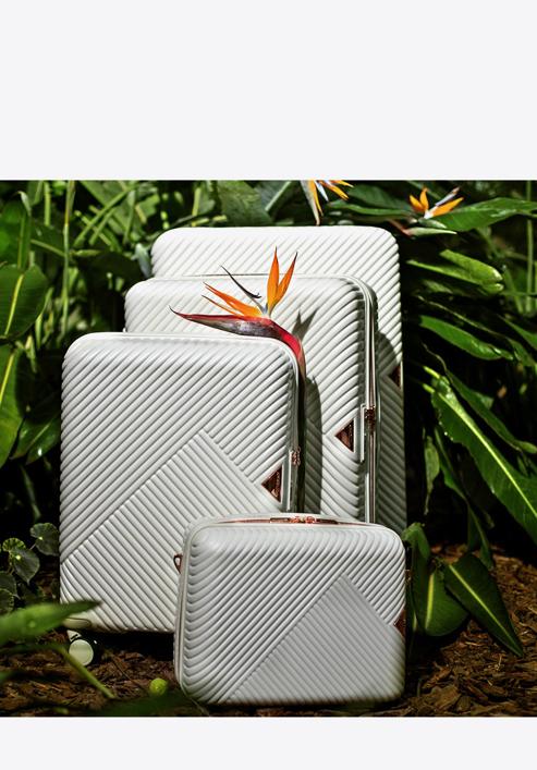 Un set de valize din policarbonat, în dungi, alb, 56-3P-84K-10, Fotografie 20