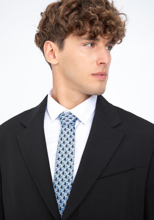 Cravată din mătase cu model, albastru - alb, 97-7K-001-X5, Fotografie 15