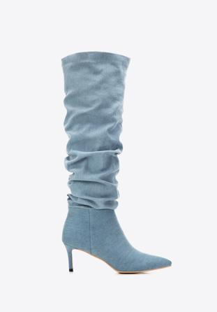 Cizme din denim cu toc stiletto, albastru deschis, 97-D-523-7-40, Fotografie 1