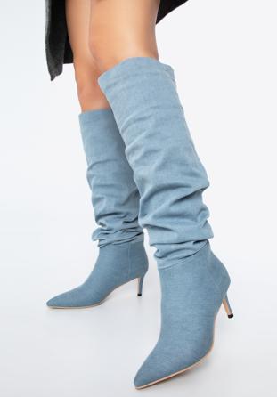 Cizme din denim cu toc stiletto, albastru deschis, 97-D-523-7-37, Fotografie 1