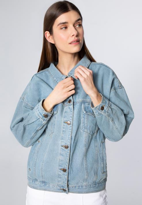 Jachetă de damă oversize din denim, albastru deschis, 98-9X-900-0-S/M, Fotografie 1