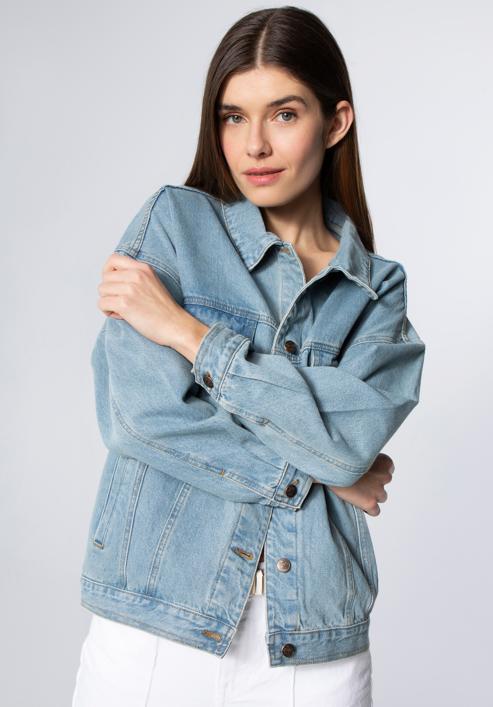Jachetă de damă oversize din denim, albastru deschis, 98-9X-900-0-S/M, Fotografie 3