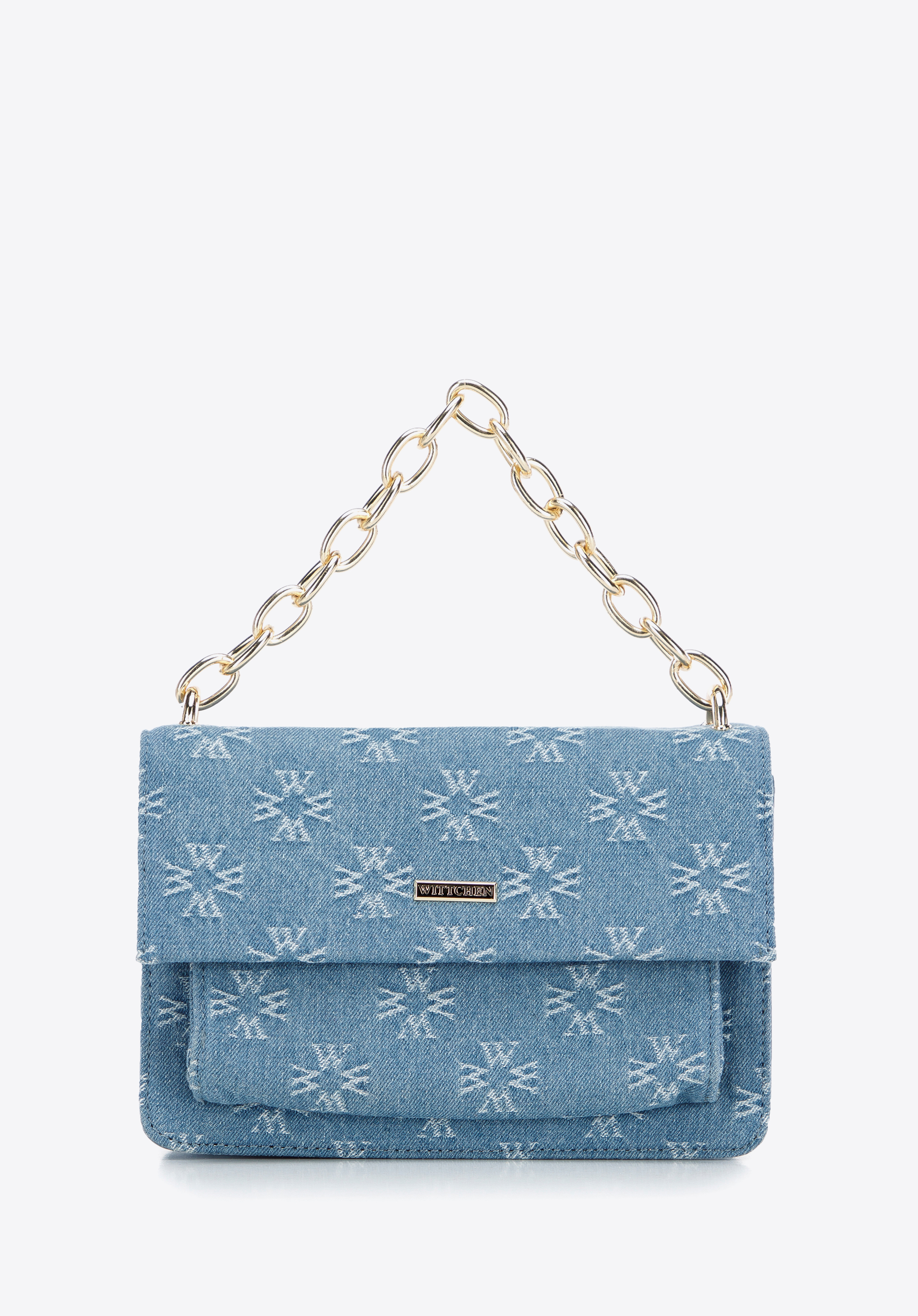 Geantă messenger damă monogram din denim, mică, albastru, 97-4Y-211-7, Fotografie 1