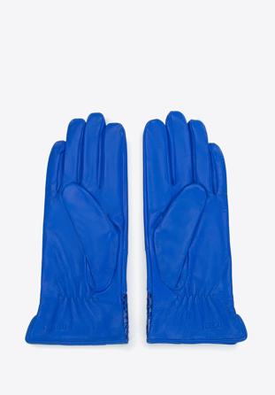 Mănuși de piele pentru femei cu o inserție din piele exotică, albastru, 45-6A-015-7-XS, Fotografie 1