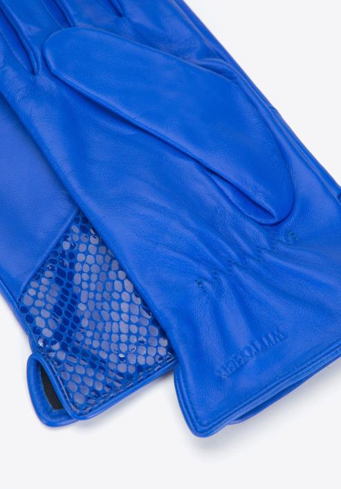 Mănuși de piele pentru femei cu o inserție din piele exotică, albastru, 45-6A-015-2-XS, Fotografie 4