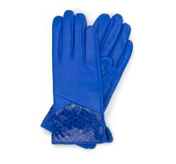 Mănuși de piele pentru femei cu o inserție din piele exotică, albastru, 45-6A-015-7-XL, Fotografie 1