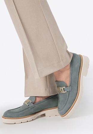 Mocasini de damă din piele cu cataramă, albastru, 100-D-102-7-35, Fotografie 1