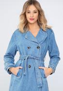 Palton de damă din denim cu curea, albastru, 98-9X-901-1-M, Fotografie 3