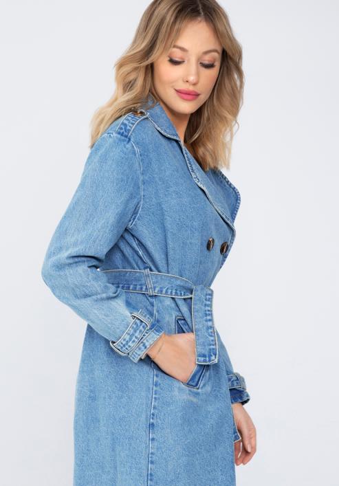 Palton de damă din denim cu curea, albastru, 98-9X-901-7-S, Fotografie 4