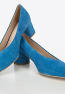 Pantofi damă din piele întoarsă decupate cu toc gros, albastru, 94-D-801-7-38, Fotografie 8