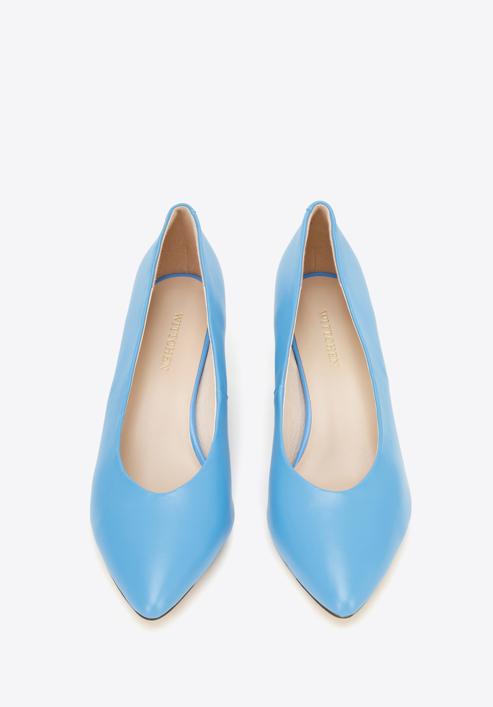 Pantofi damă din piele clasici din piele cu toc pătrat, albastru, 96-D-501-Z-36, Fotografie 2
