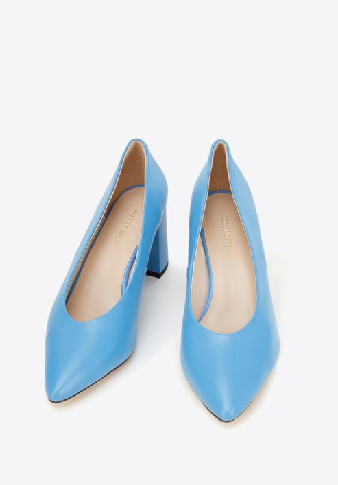 Pantofi damă din piele clasici din piele cu toc pătrat, albastru, 96-D-501-P-38, Fotografie 3