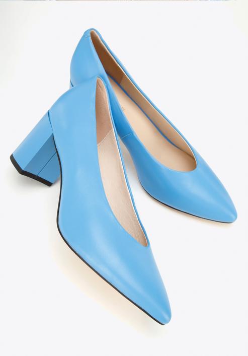 Pantofi damă din piele clasici din piele cu toc pătrat, albastru, 96-D-501-P-38, Fotografie 7
