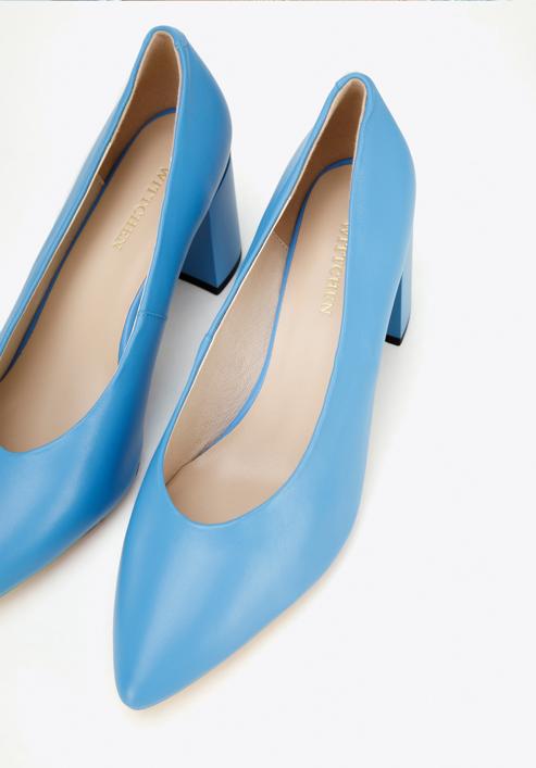 Pantofi damă din piele clasici din piele cu toc pătrat, albastru, 96-D-501-Z-36, Fotografie 8
