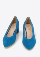 Pantofi damă din piele întoarsă decupate cu toc gros, albastru, 94-D-801-7-35, Fotografie 2