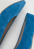 Pantofi damă din piele întoarsă decupate cu toc gros, albastru, 94-D-801-P-36, Fotografie 7