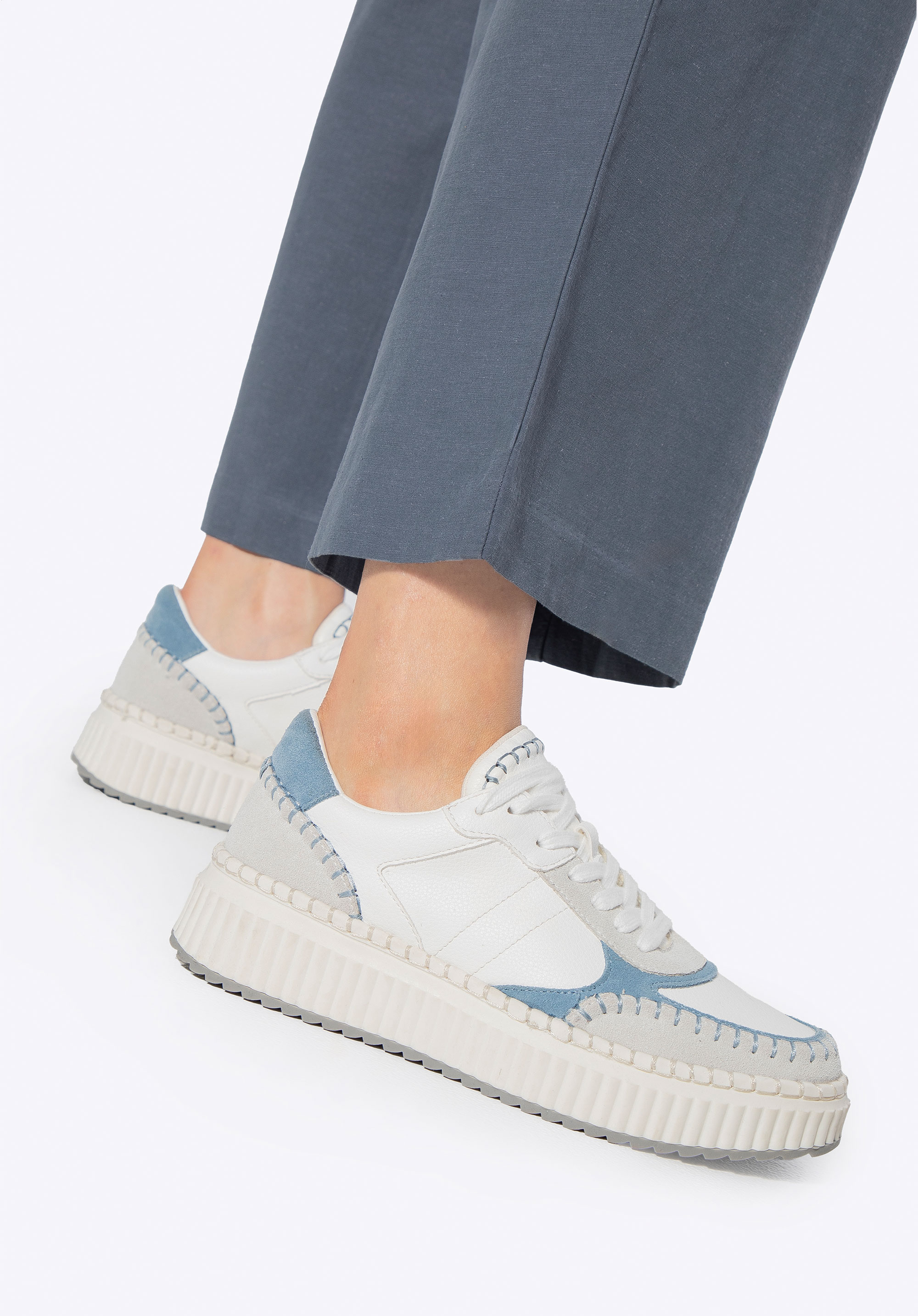 Sneakerşi de damă din piele ecologică și piele întoarsă, albastru, 100-DP-404-P-39, Fotografie 4