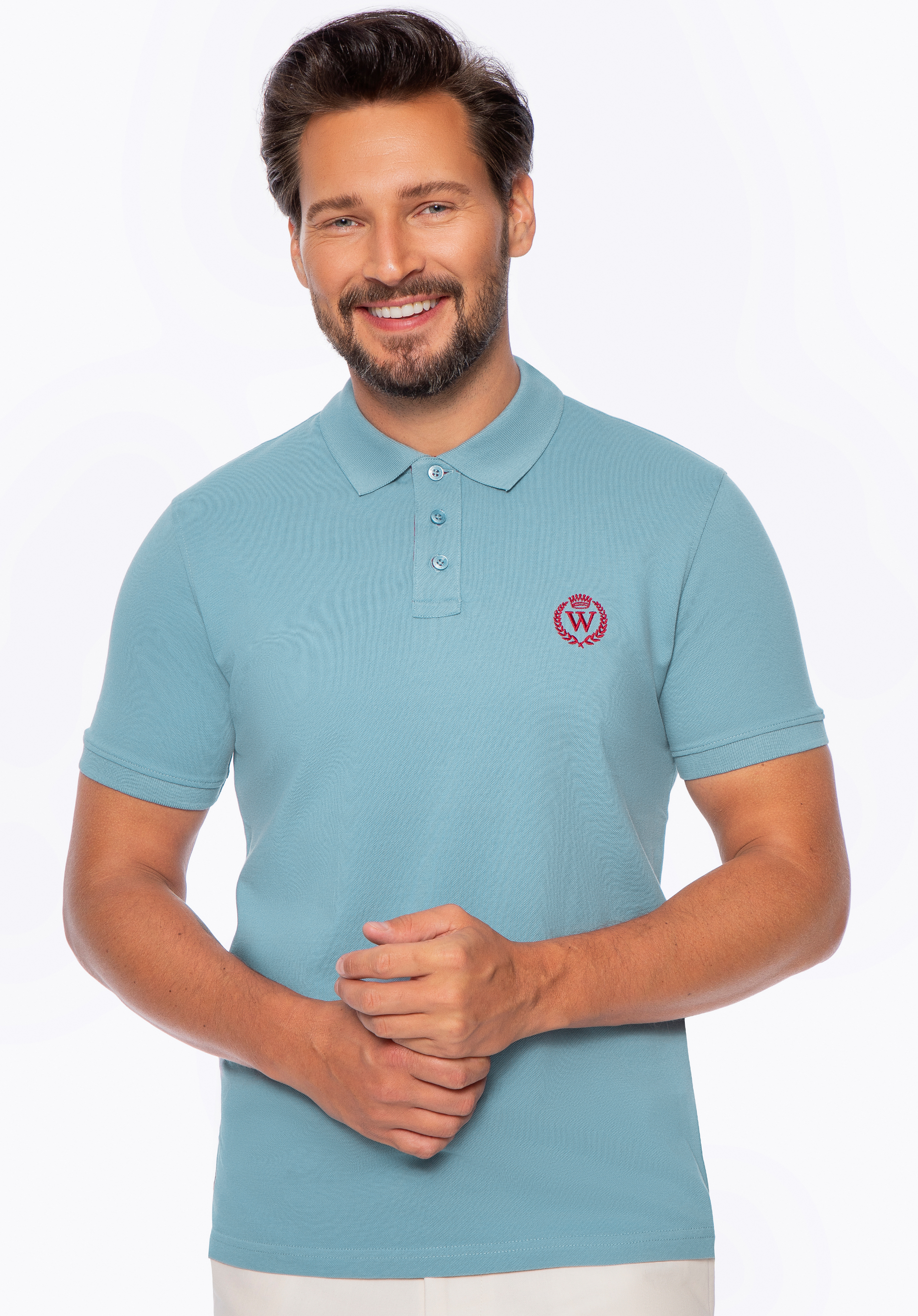 Tricou polo bărbătesc din bumbac cu logo colorat, albastru, M0-99-101-7-XL, Fotografie 1