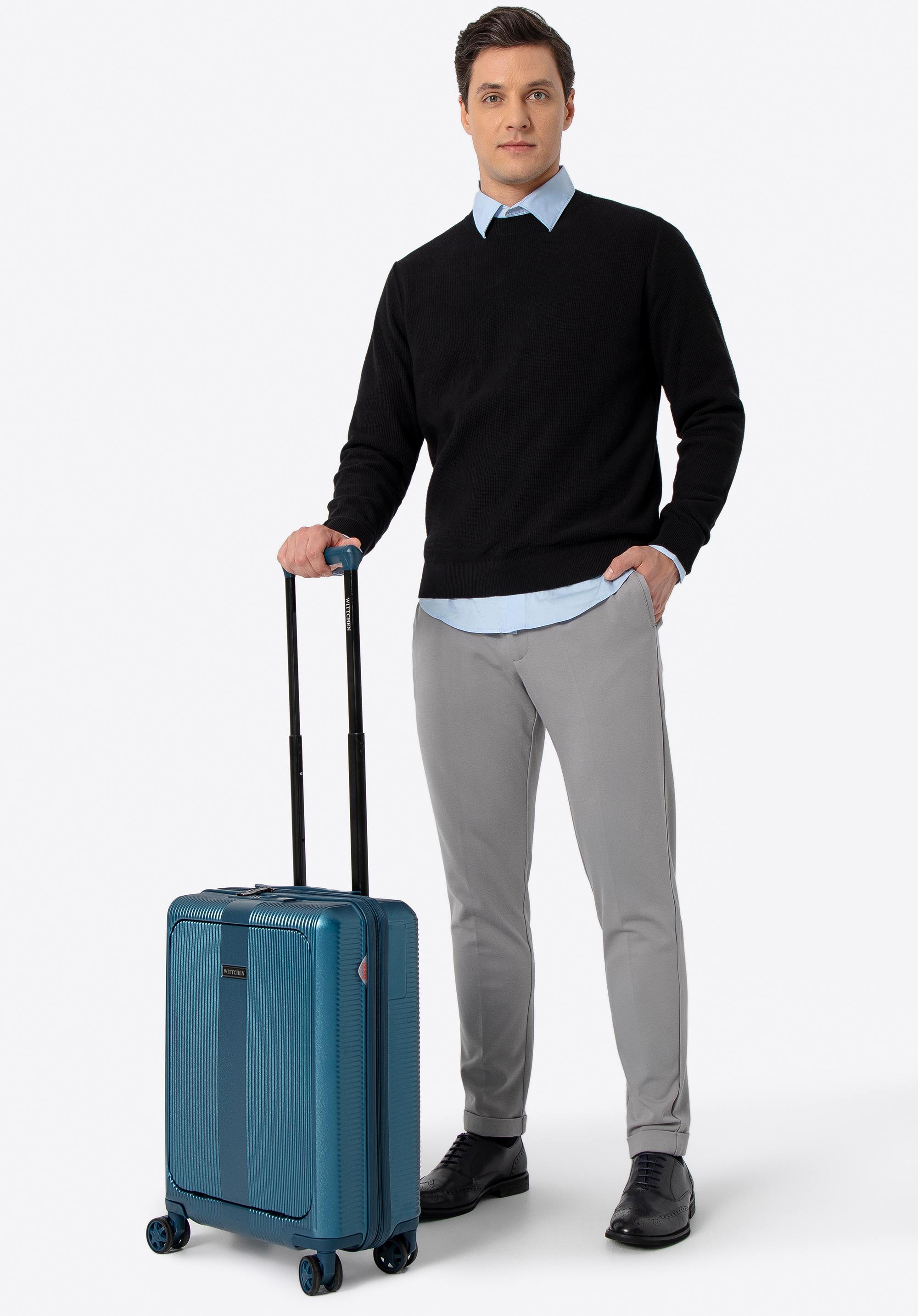 Valiză de cabină din policarbonat, albastru, 56-3P-900-91, Fotografie 1