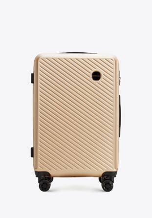 Közepes méretű bőrönd ABS-ből átlós vonalakkal, Arany, 56-3A-742-80, Fénykép 1