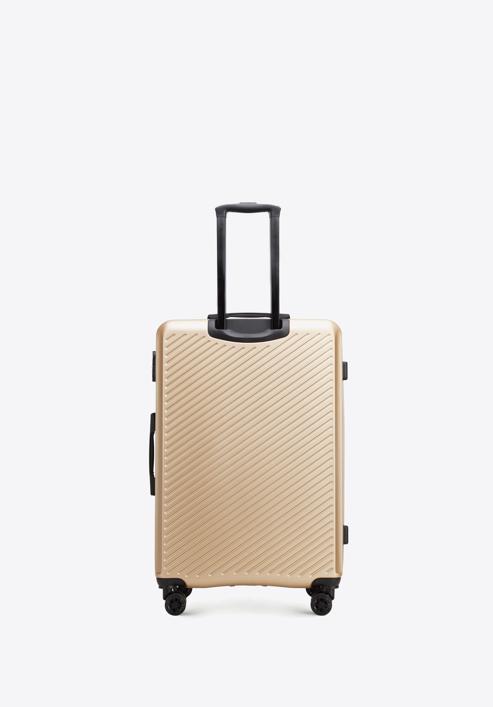 Nagy bőrönd ABS-ből átlós vonalakkal, Arany, 56-3A-743-80, Fénykép 3