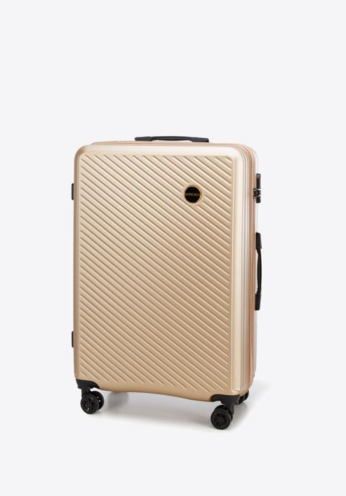 Nagy bőrönd ABS-ből átlós vonalakkal, Arany, 56-3A-743-80, Fénykép 4