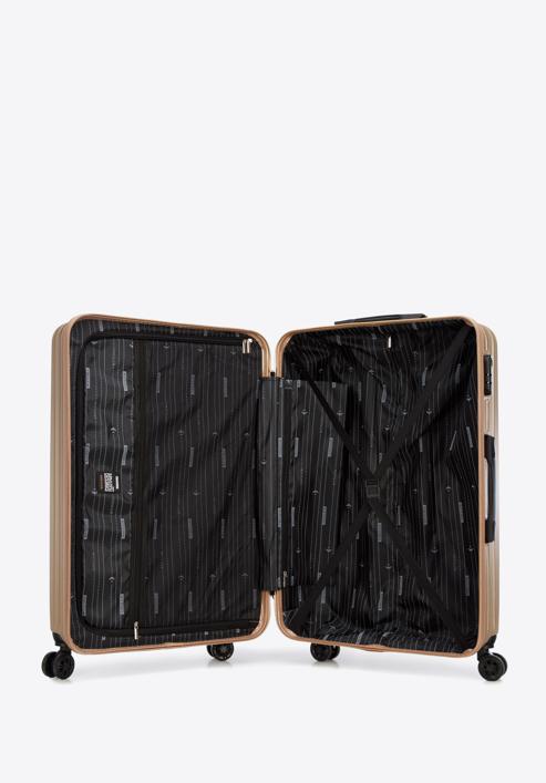 Nagy bőrönd ABS-ből átlós vonalakkal, Arany, 56-3A-743-30, Fénykép 5