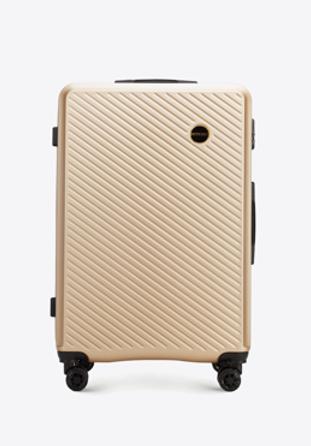 Nagy bőrönd ABS-ből átlós vonalakkal, Arany, 56-3A-743-80, Fénykép 1