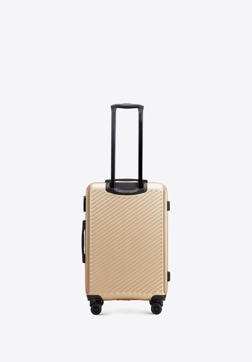 Közepes méretű bőrönd ABS-ből átlós vonalakkal, Arany, 56-3A-742-85, Fénykép 3