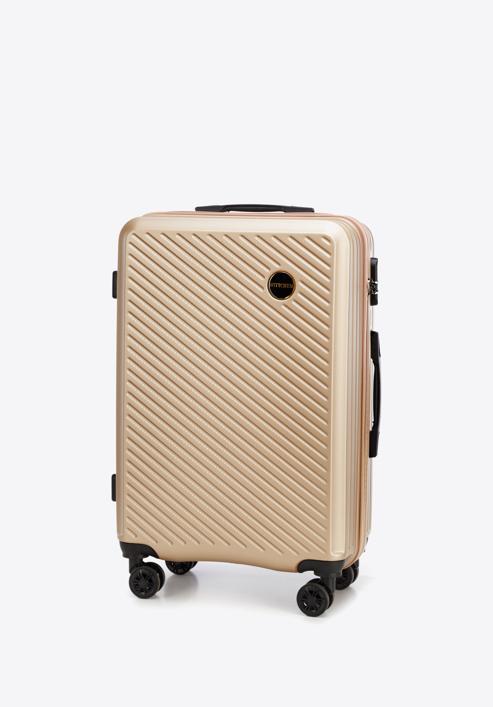 Közepes méretű bőrönd ABS-ből átlós vonalakkal, Arany, 56-3A-742-85, Fénykép 4