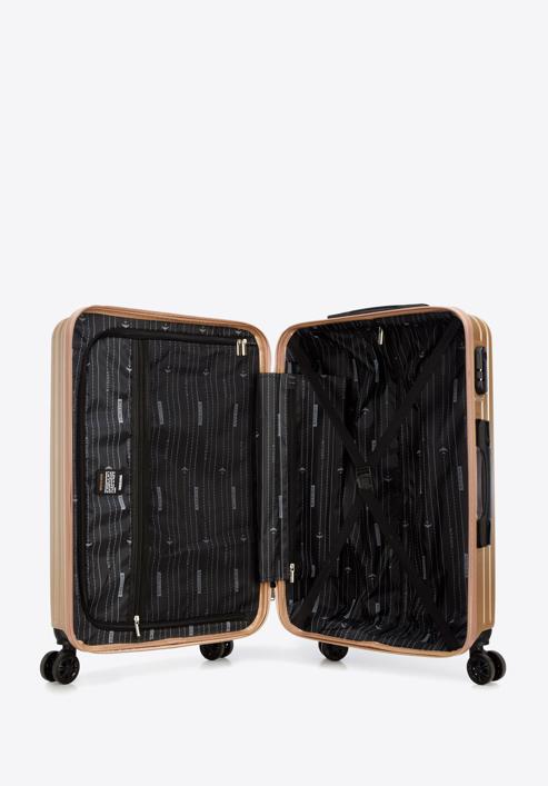 Közepes méretű bőrönd ABS-ből átlós vonalakkal, Arany, 56-3A-742-85, Fénykép 5