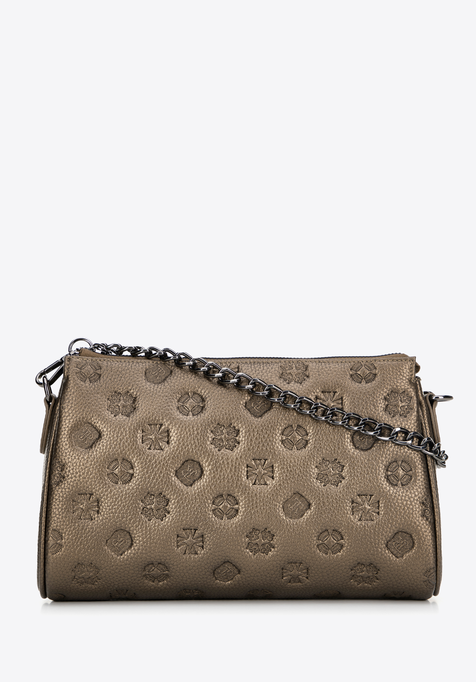 Geantă de mână din piele în relief, auriu, 99-4E-307-G, Fotografie 1