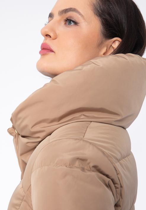 Jachetă în puf pentru femei cu curea și guler înalt, auriu, 97-9D-400-Z-M, Fotografie 6