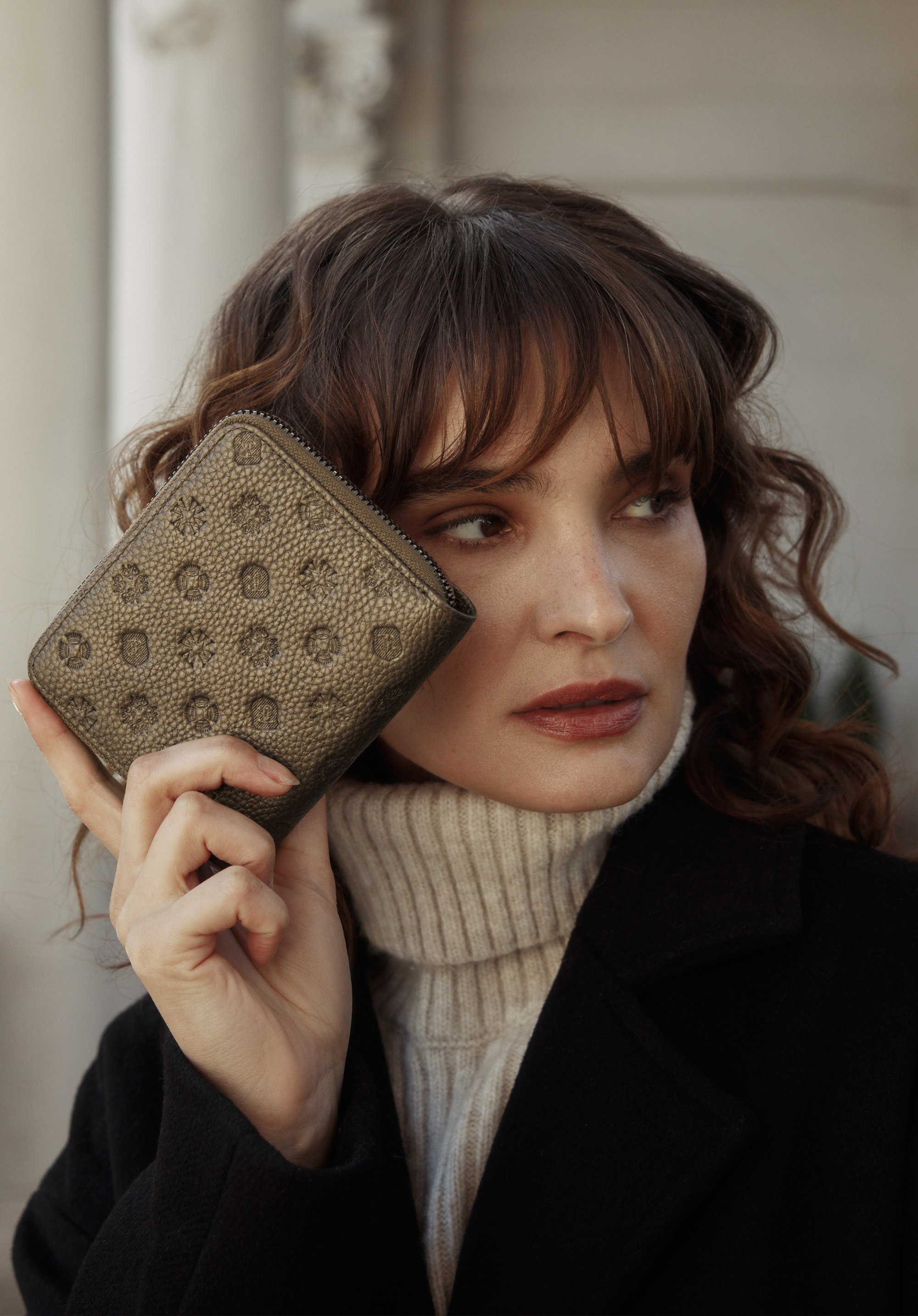 Portofel de dama din piele in relief, auriu, 99-1E-309-G, Fotografie 1