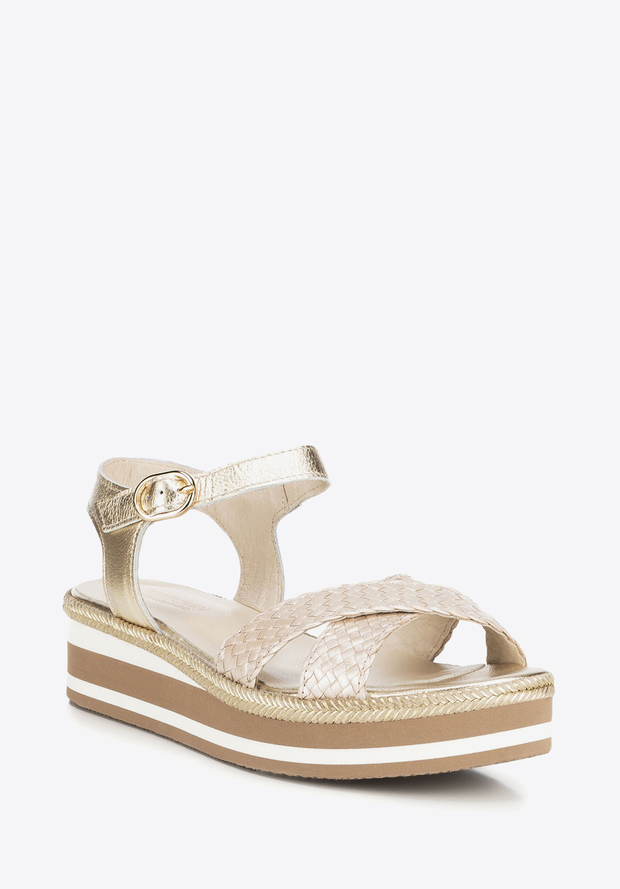 Sandale de dama din piele cu talpa din spuma, auriu, 88-D-451-G-40, Fotografie 1