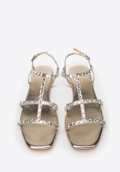 Sandale de dama impodobite cu cristale, auriu, 98-D-972-G-41, Fotografie 3