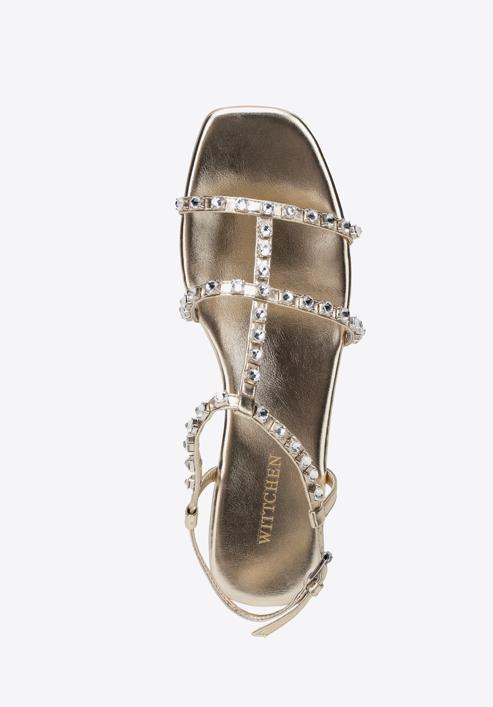 Sandale de dama impodobite cu cristale, auriu, 98-D-972-G-37, Fotografie 5