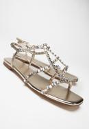 Sandale de dama impodobite cu cristale, auriu, 98-D-972-G-41, Fotografie 7