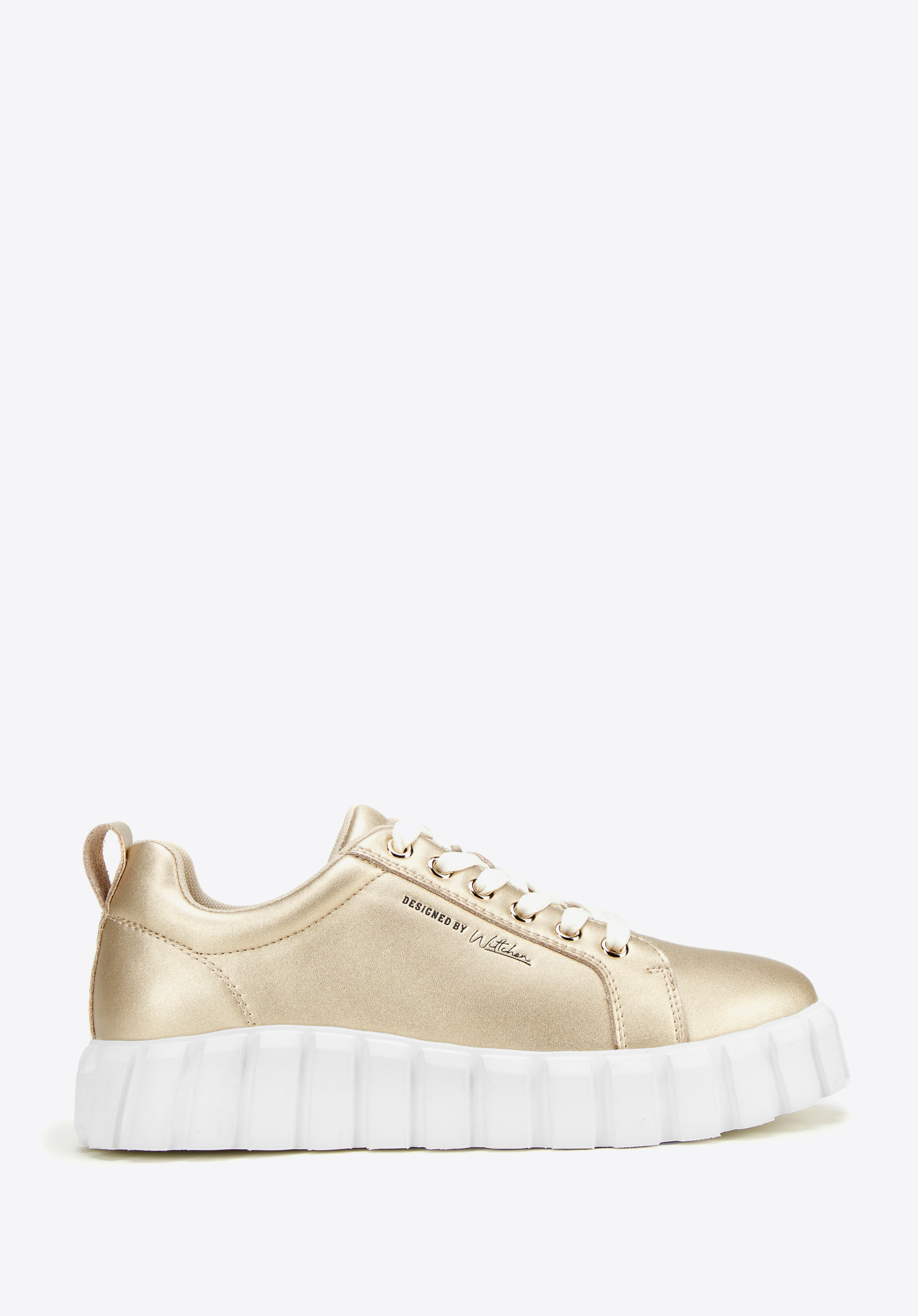 Teniși de damă din piele cu platformă la modă, auriu, 97-D-951-G-40, Fotografie 1