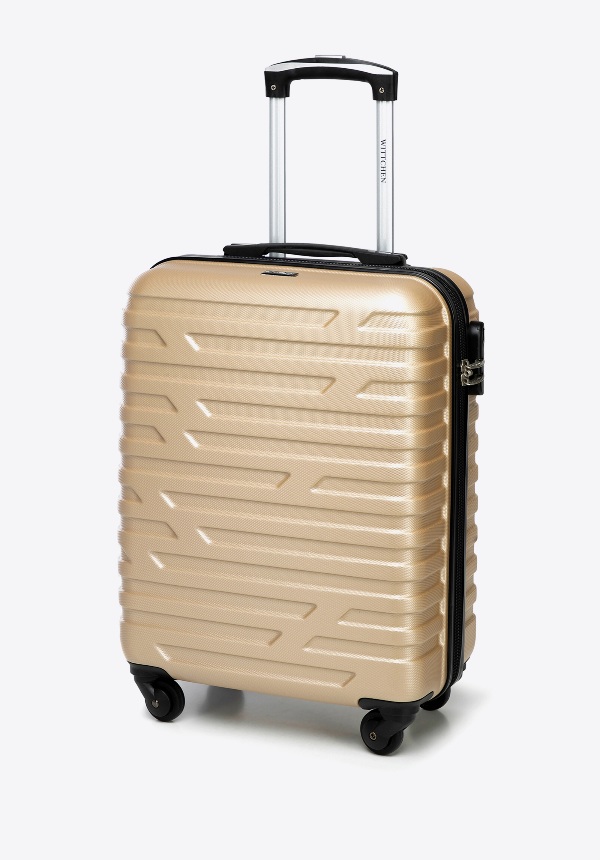Valiză de cabină din ABS cu model geometric, auriu, 56-3A-391-80, Fotografie 1
