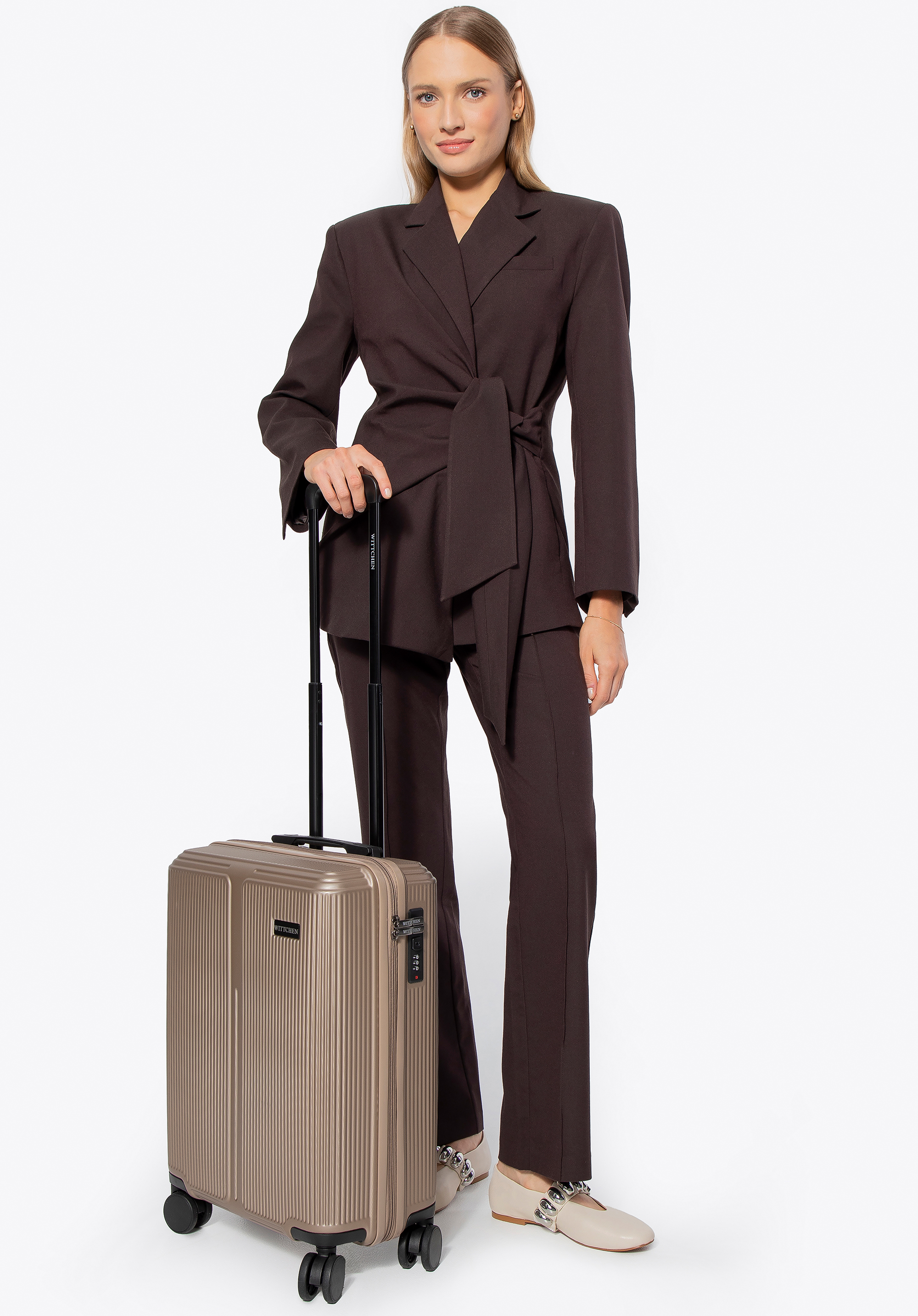 Valiză mică de cabină din ABS cu dungi, auriu, 56-3A-601-89, Fotografie 4