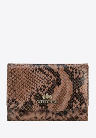 Közepes méretű női bőr pénztárca kígyóbőr textúrával, Barna bézs, 19-1-001-4, Fénykép 1