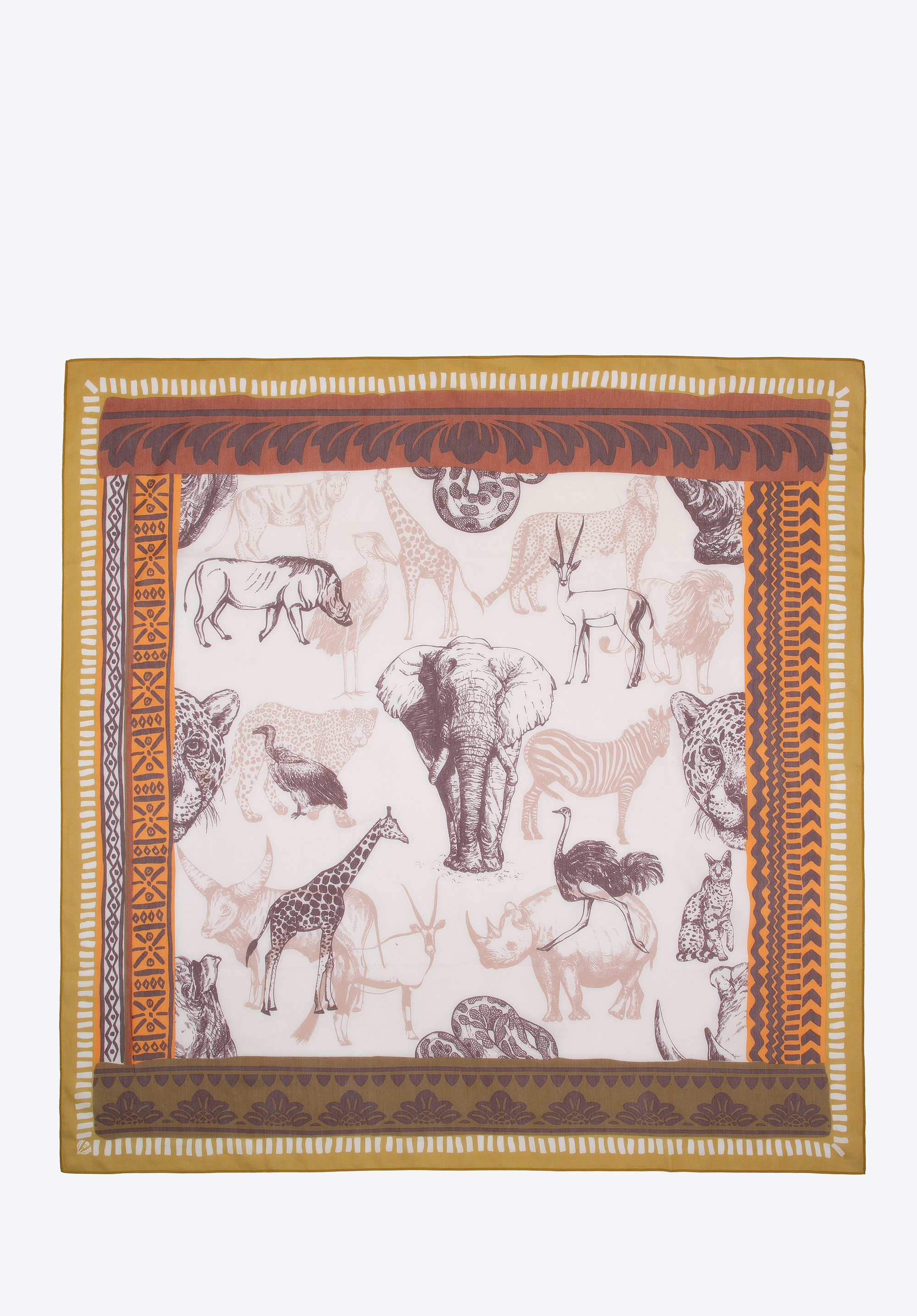 Női mintás selyemkendő, Barna bézs, 98-7D-S96-X5, Fénykép 1